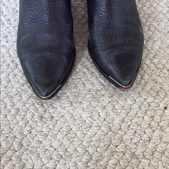 Acne Black Leather Ankle Boots with Pointed Toe and Elastic Panels - Picture 4 of 11